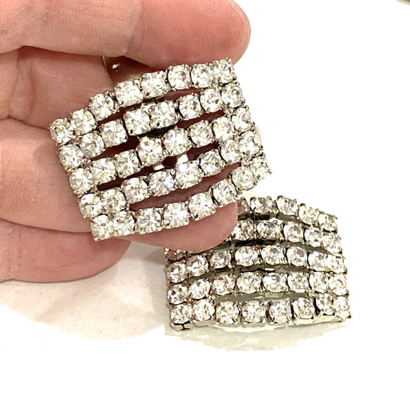 Vintage Bluette Shoe Clips clear white rhinestones on silvertone Made in France - Picture 6 of 7